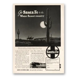 1947 Santa Fe Railway Print Ad | Winter Resort