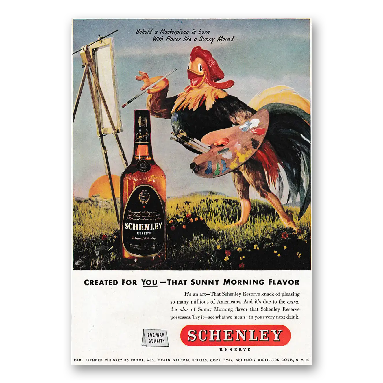 1947 Schenley Whiskey Print Ad | Masterpiece Born