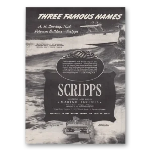 1947 Scripps Marine Engines Print Ad | Three Famous Names