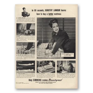 1947 Simmons Beautyrest Print Ad | Dorothy Lamour