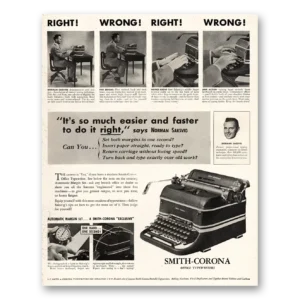 1947 Smith Corona Typewriters Print Ad | Easier Faster