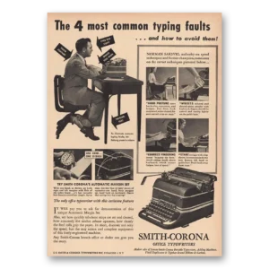 1947 Smith Corona Typewriters Print Ad | Common Typing Faults