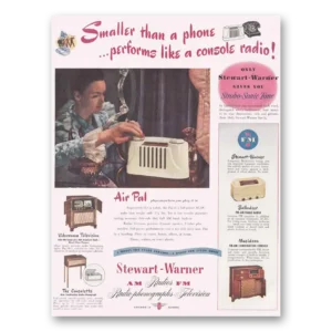 1947 Stewart Warner Air Pal Radio Print Ad | Smaller Than Phone
