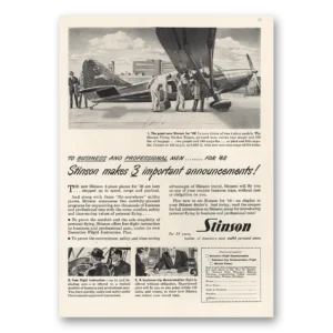 1947 Stinson Flying Station Wagon Airplane Print Ad | Professional Men