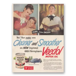 1947 Veedol Motor Oil Print Ad | Runs Cleaner