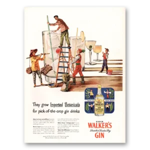 1947 Walkers Gin Print Ad | Imported Botanicals