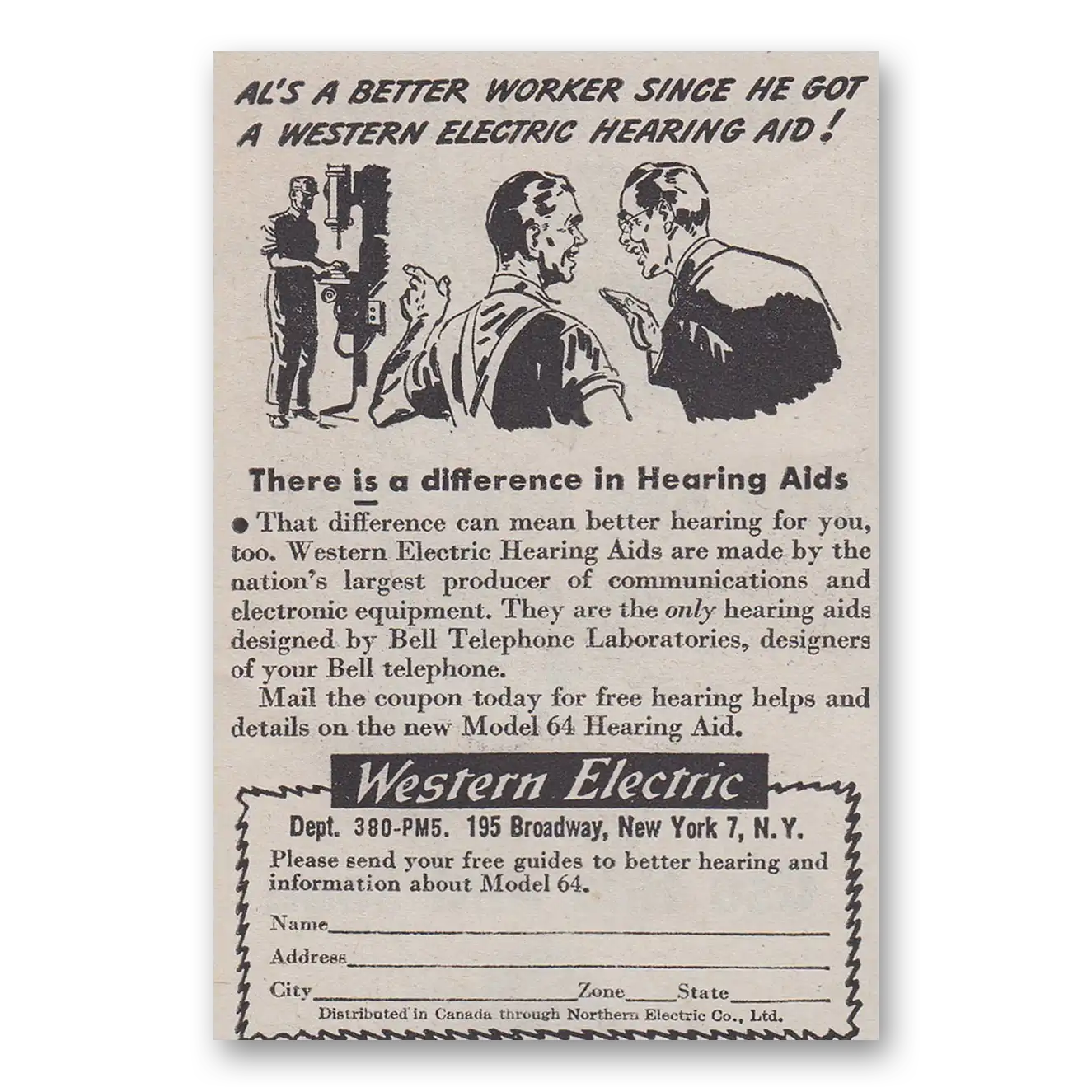1947 Western Electric Hearing Aid Print Ad | Better Worker
