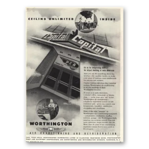 1947 Worthington Air Conditioning Print Ad | Capital Airlines