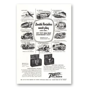 1947 Zenith Radio Print Ad | Under Water