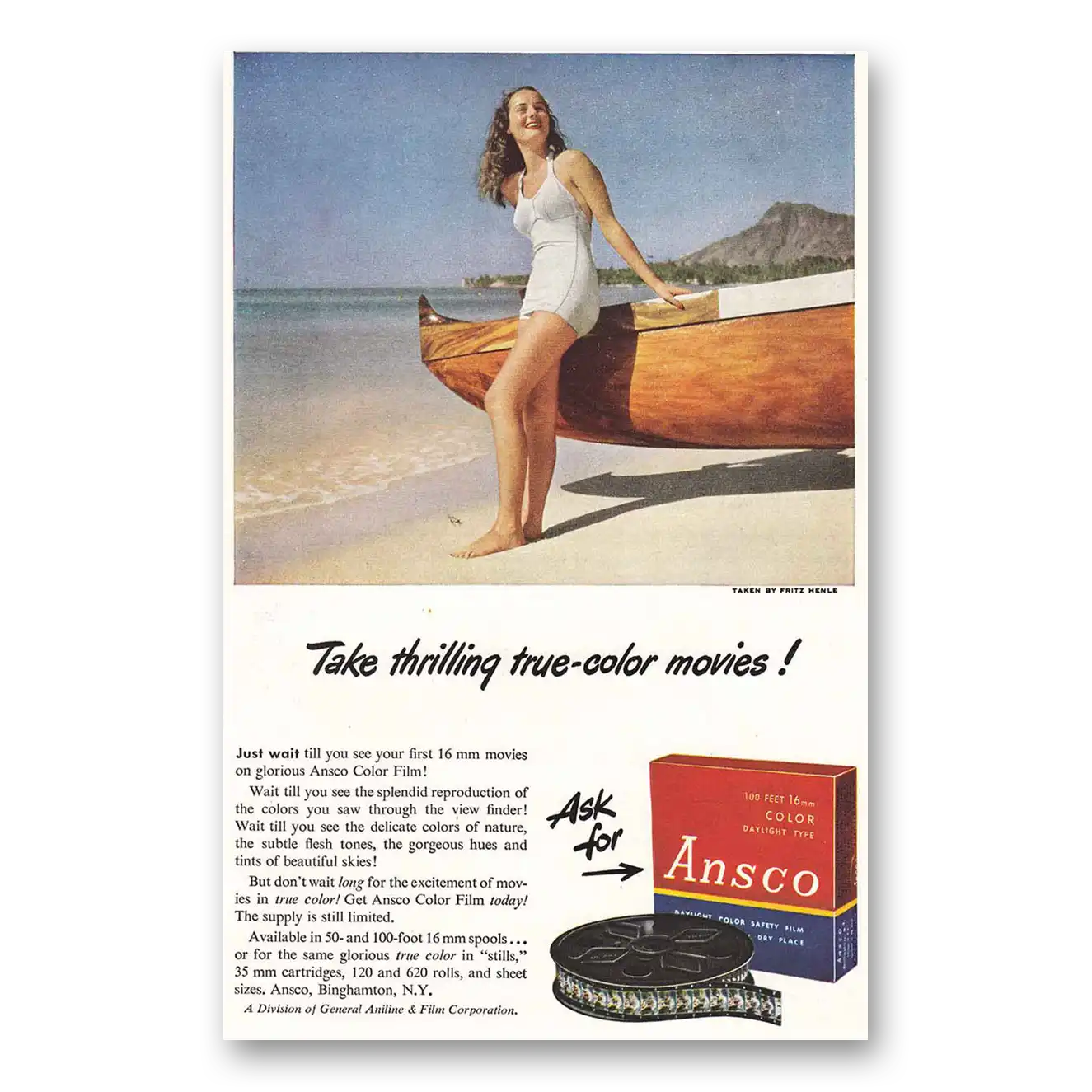 1948 Ansco Film Print Ad | Color Movies