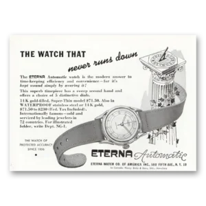 1948 Eterna Watch Print Ad | Automatic Watch