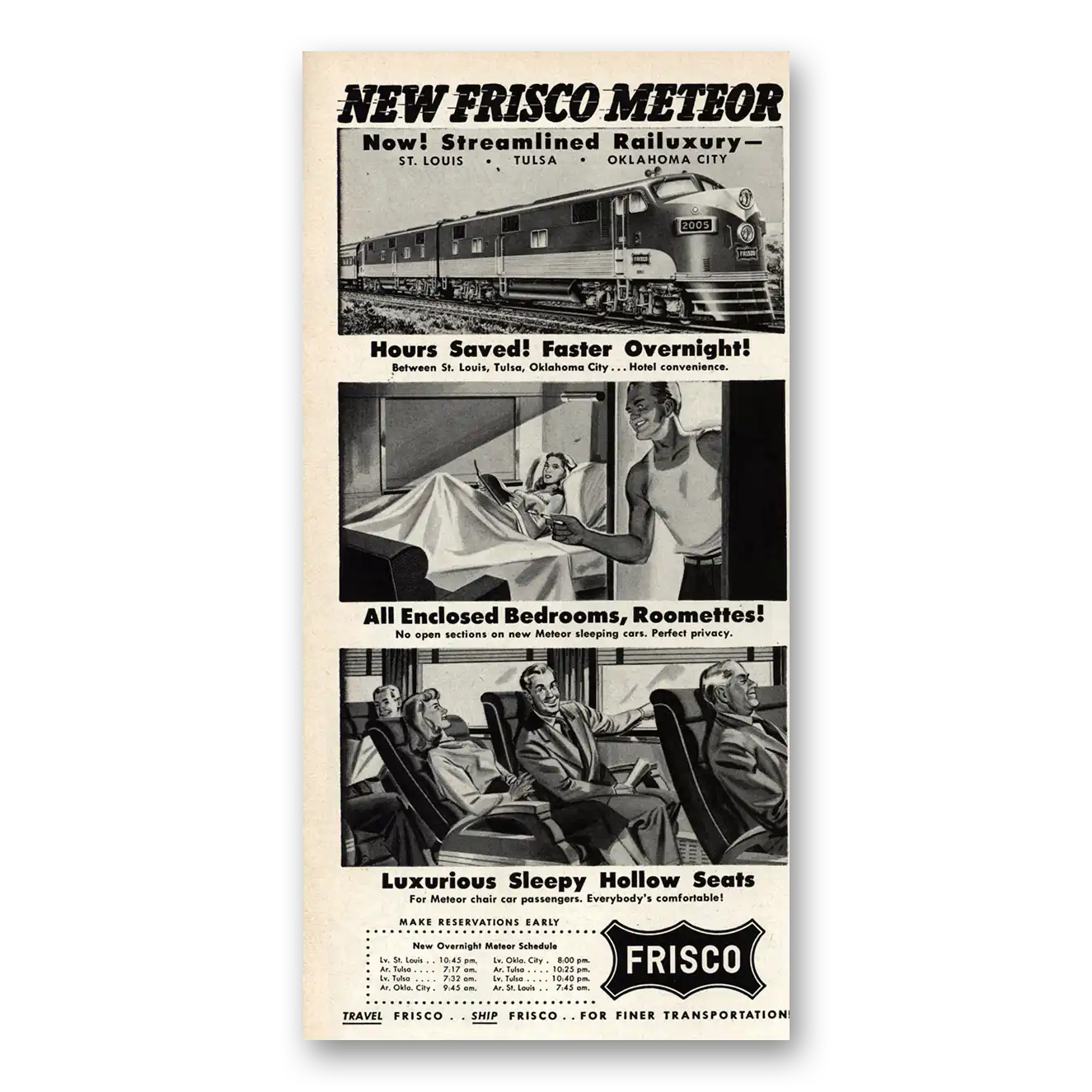 1948 Frisco Meteor Railway Print Ad | Streamlined