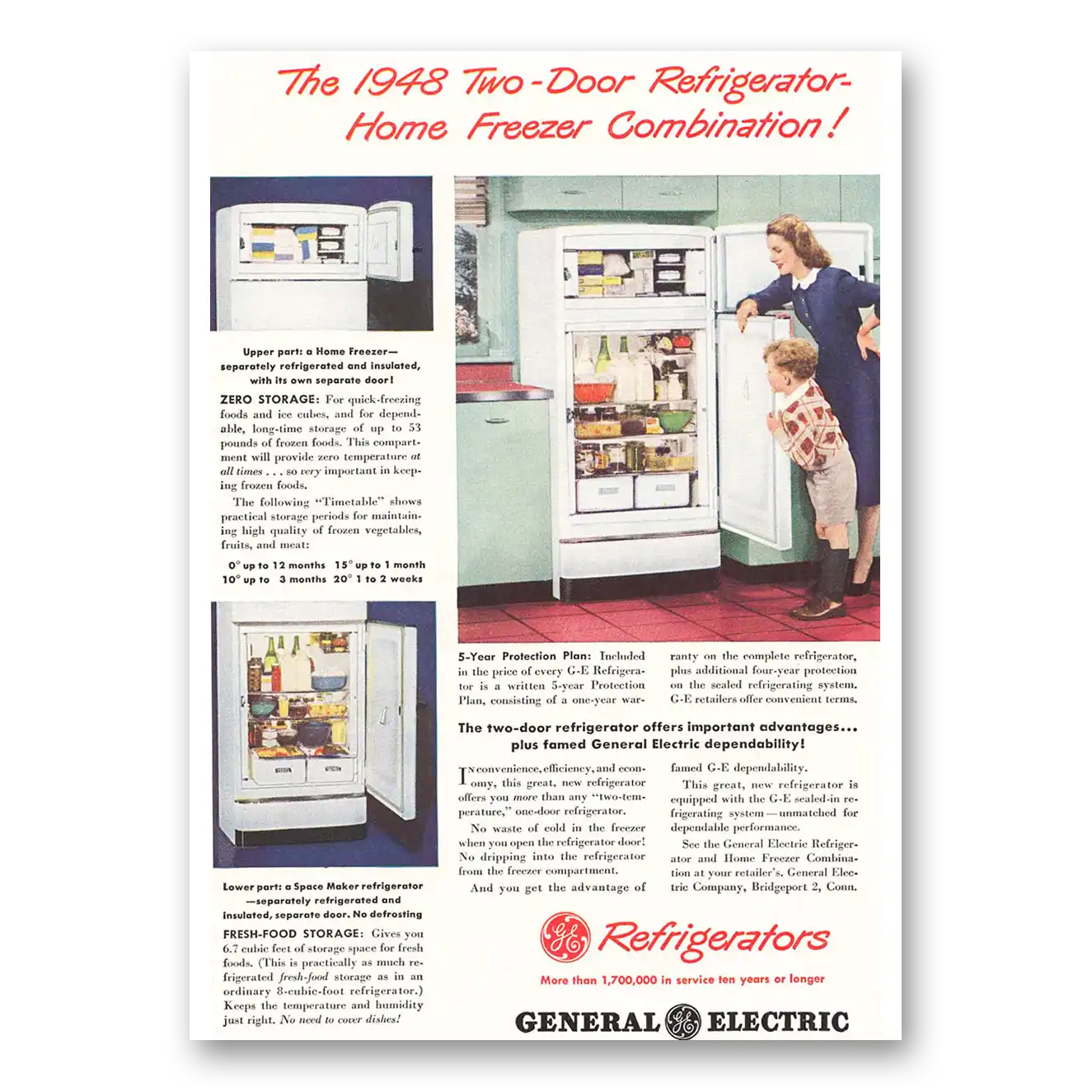 1948 General Electric Refrigerator Print Ad | Ge Two Door