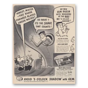 1948 Gem Razor and Blades Print Ad | 5 Oclock Shadow