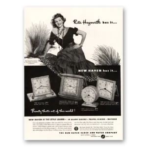 1948 General Electric Clocks Print Ad | Rita Hayworth