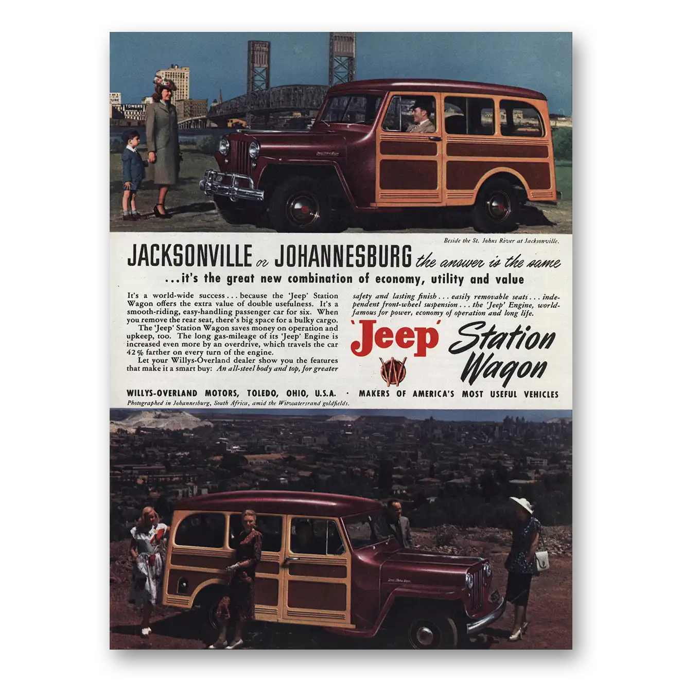 1948 Jeep Station Wagon Print Ad | Jacksonville Johannesburg