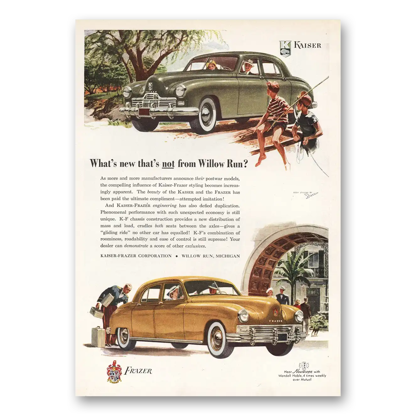 1948 Kaiser Frazer Sedans Print Ad | Willow Run