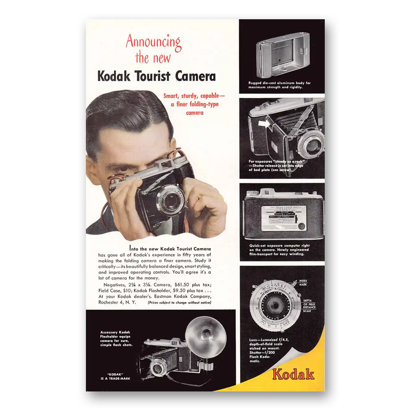 1948 Kodak Tourist Camera Print Ad | Smart Sturdy Capable