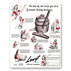 1948 Lewyt Vacuum Cleaner Print Ad | Cleaning Headaches