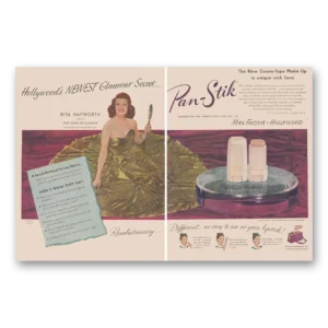 1948 Max Factor Pan Stik Print Ad | Rita Hayworth