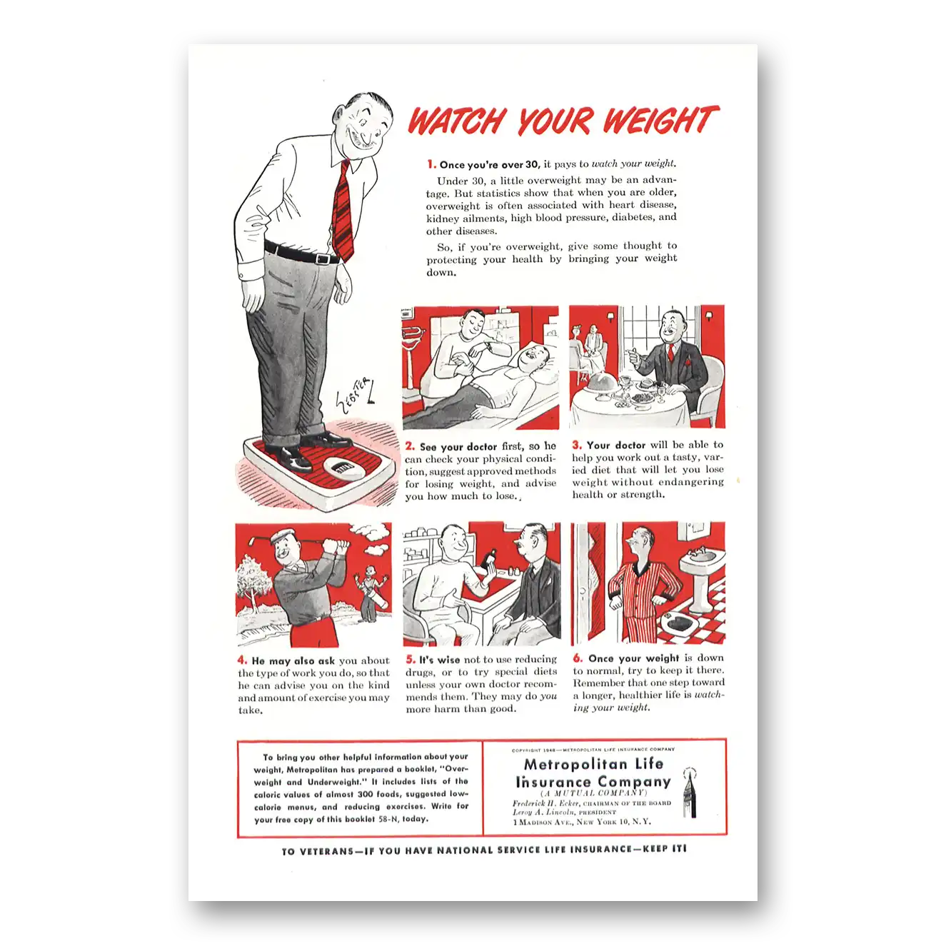 1948 Metropolitan Life Insurance Print Ad | Your Weight