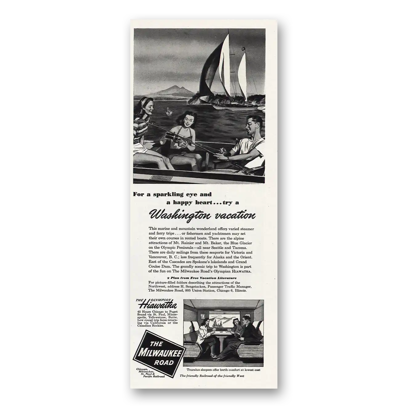 1948 Milwaukee Road Print Ad | Washington Vacation