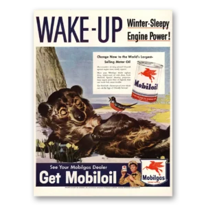 1948 Mobilgas Print Ad | Sleepy Engine Power