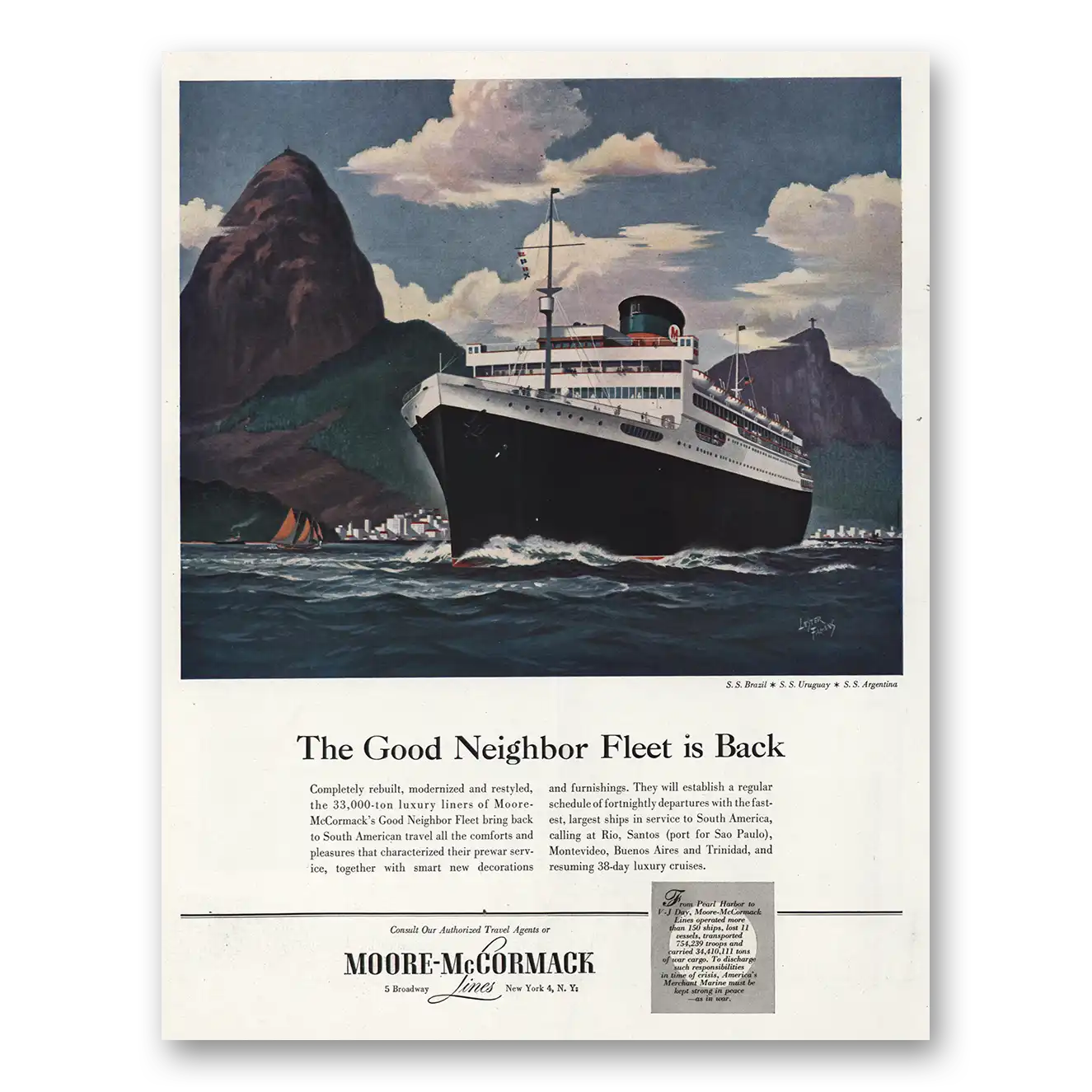 1948 Moore McCormack Lines Print Ad | Good Neighbor