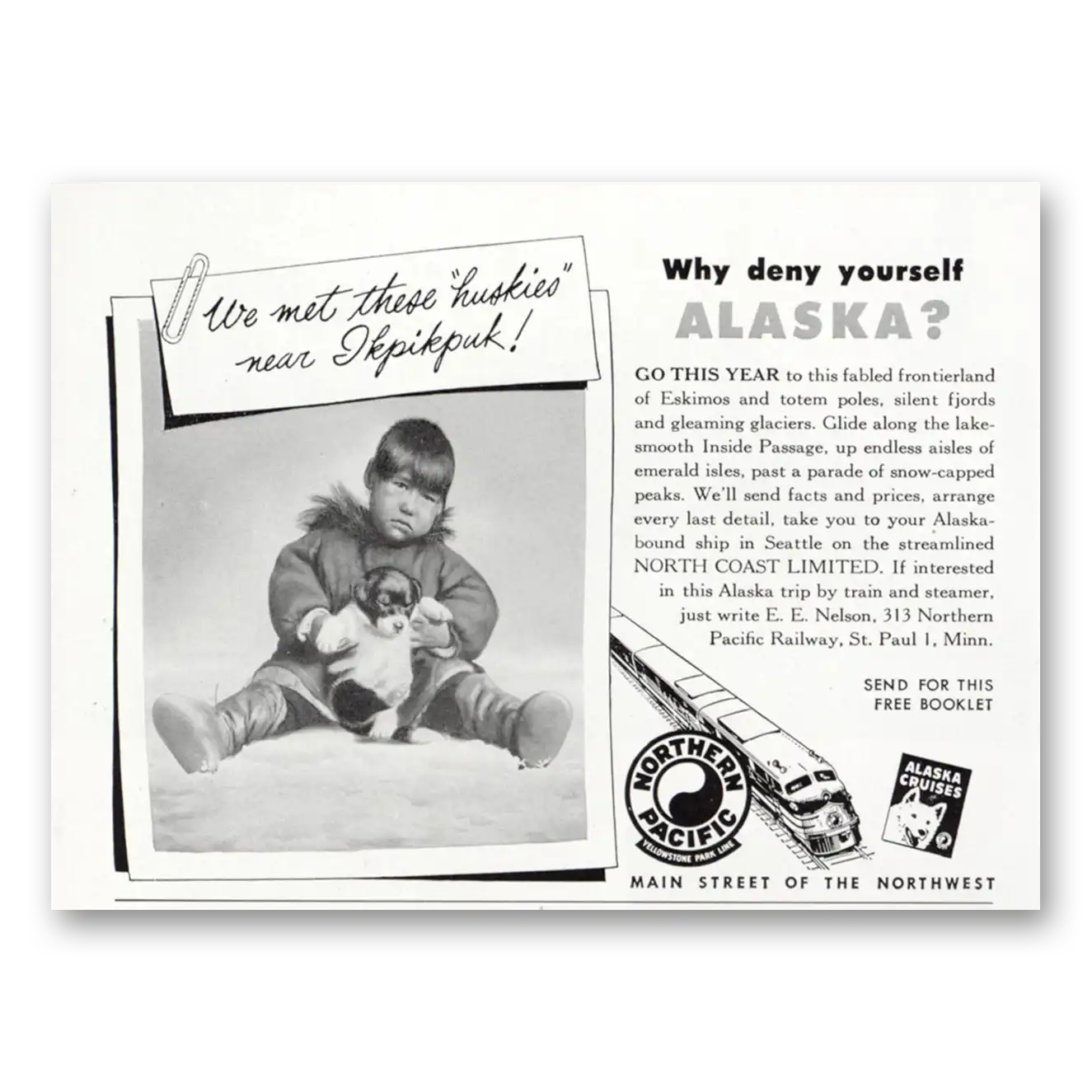 1948 Northern Pacific Railway Print Ad | Alaska