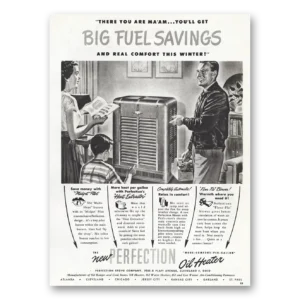 1948 Perfection Oil Heater Print Ad | Fuel Savings