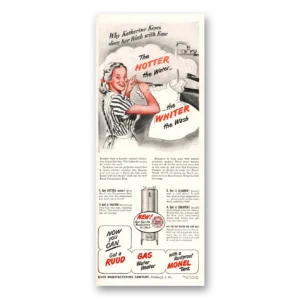 1948 Ruud Gas Water Heater Print Ad | Hotter Water