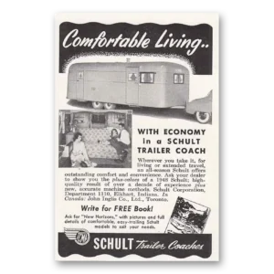 1948 Schult Trailer Coaches Print Ad | Comfortable Living