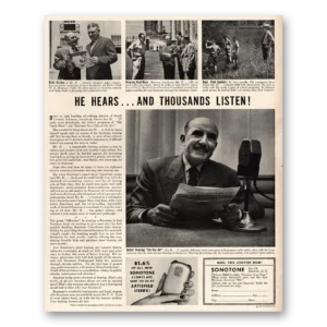 1948 Sonotone Hearing Aid Print Ad | He Hears