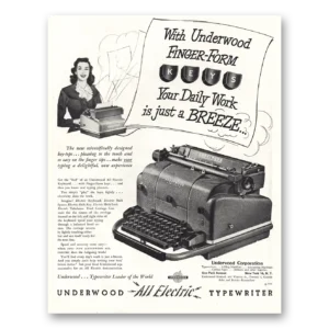 1948 Underwood Typewriter Print Ad | Finger Form