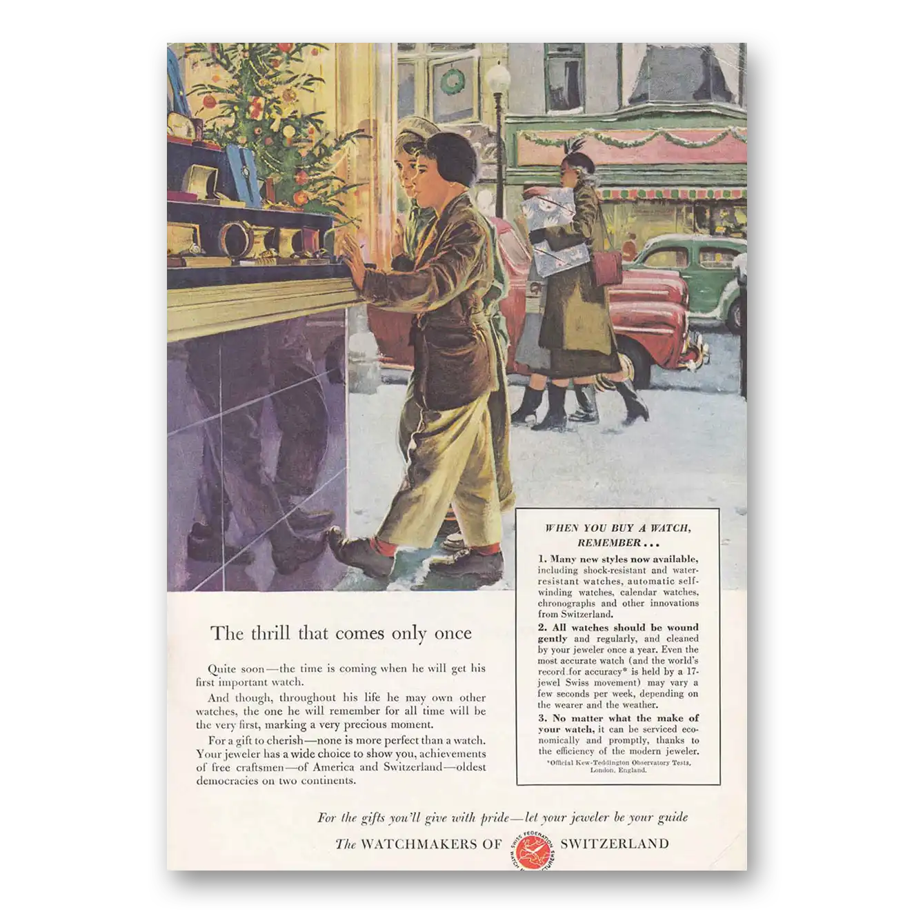 1948 Watchmakers of Switzerland Print Ad | Christmas