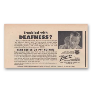 1948 Zenith Hearing Aid Print Ad | Deafness