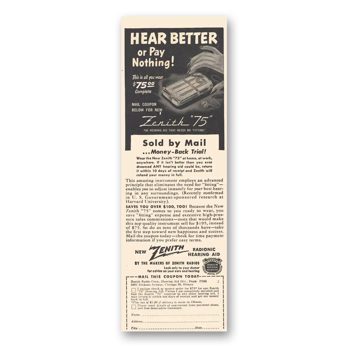 1948 Zenith Hearing Aid Print Ad | Hear Better