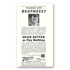1948 Zenith Hearing Aid Print Ad | Deafness