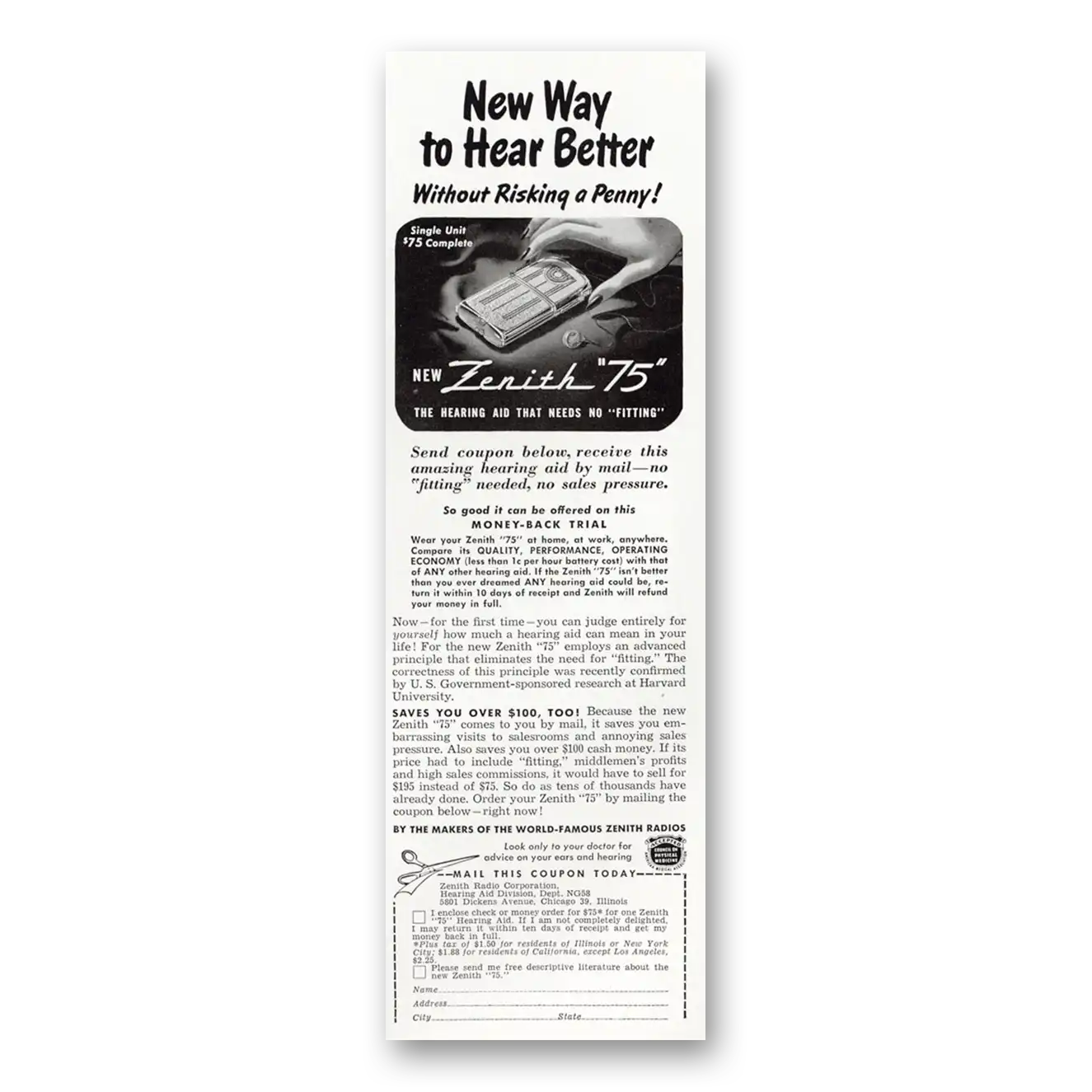 1948 Zenith Hearing Aid Print Ad | Hear Better