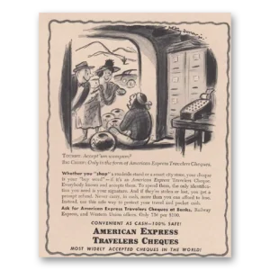 1949 American Express Travelers Cheques Print Ad | Um Wampum