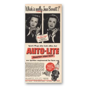 1949 Autolite Spark Plugs Print Ad | Joan Bennett
