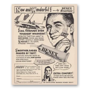 1949 Benex Brushless Shave Print Ad | Sail Through