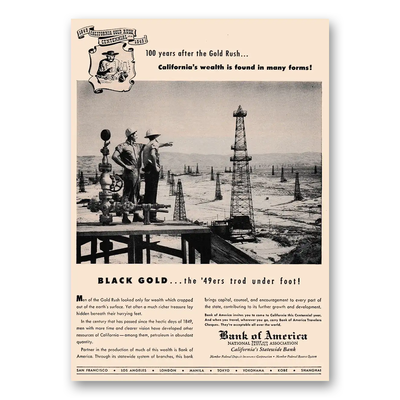 1949 Bank of America Print Ad | Black Gold