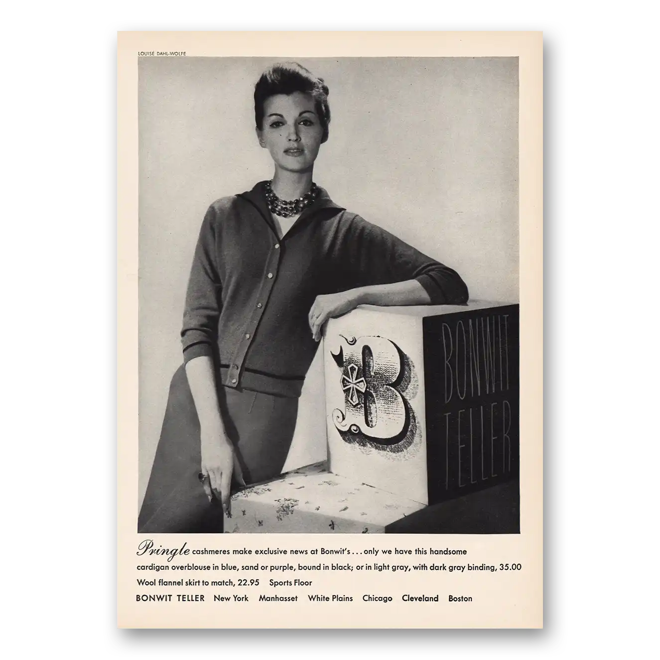 1949 Bonwit Teller Print Ad | Pringle Cashmeres