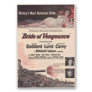 1949 Bride of Vengeance Movie Promo Print Ad | Goddard Lund