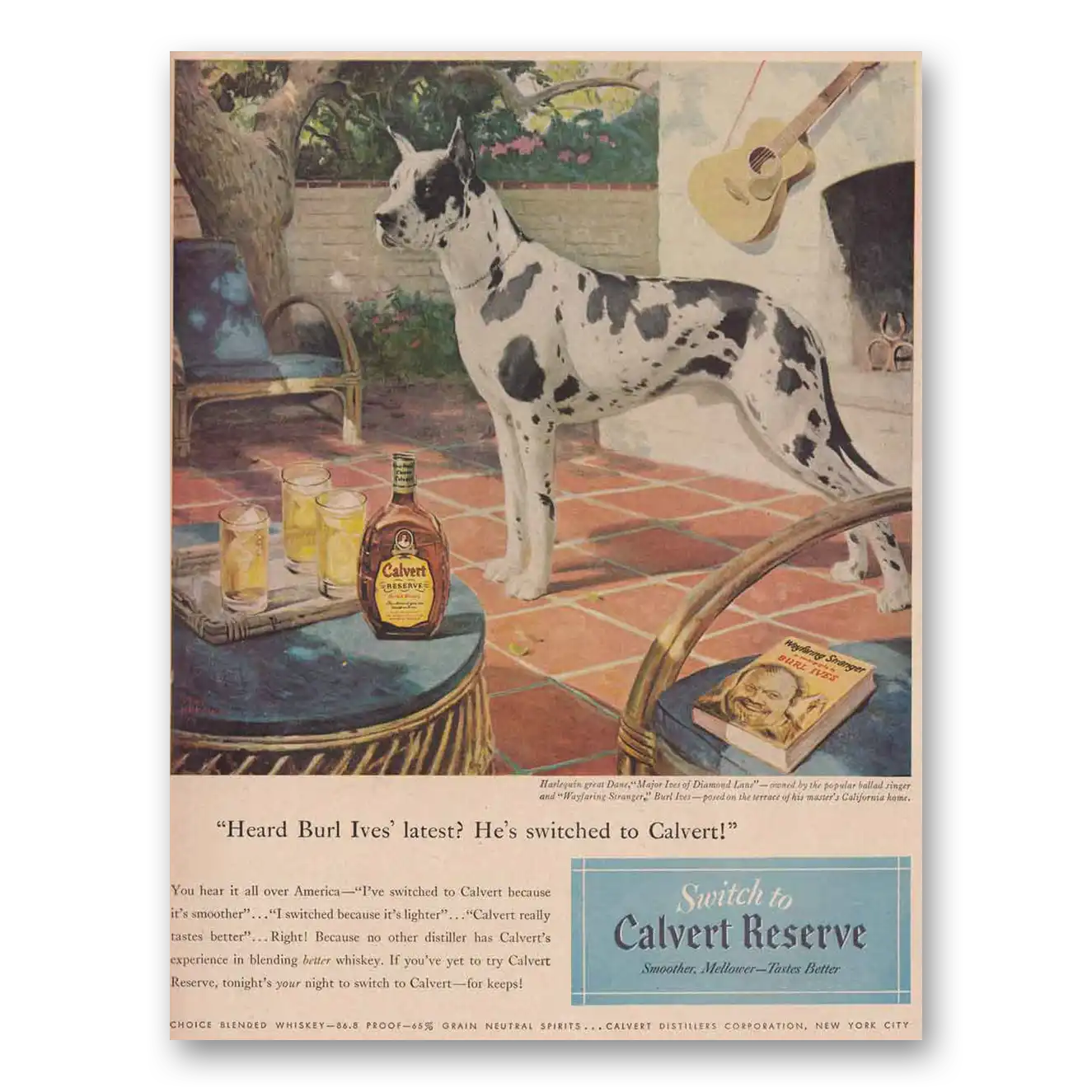 1949 Calvert Reserve Print Ad | Burl Ives