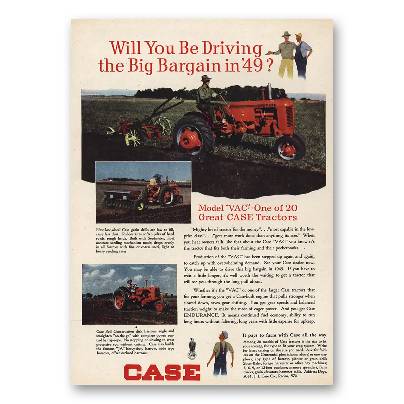 1949 Case Tractors Print Ad | Model Vac