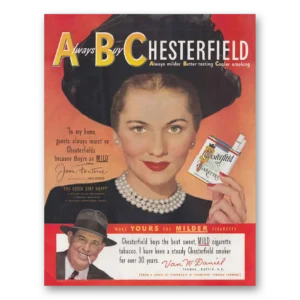 1949 Chesterfield Cigarettes Print Ad | Joan Fontaine