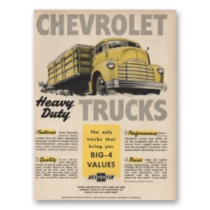1949 Chevrolet Trucks Print Ad | Heavy Duty