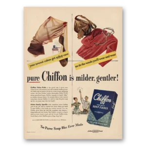 1949 Chiffon Soap Flakes Print Ad | Milder Gentler